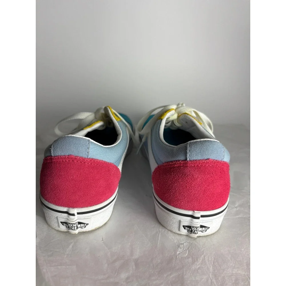 Vans Old Skool Teal Blue Yellow Pink Suede Canvas Sneakers Shoes Size 8.5